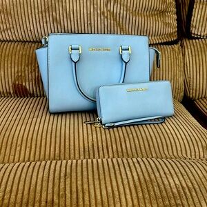 Blue MICHAEL Michael Kors shoulder bag w/matching wristlet wallet